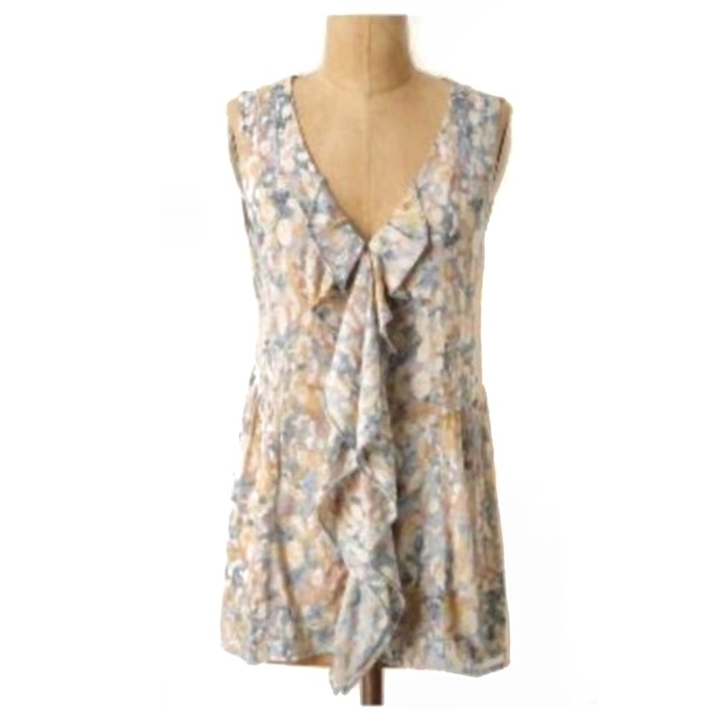 Anthropologie Edme & Esyllte Blue Laureate Ruffle Front Sleeveless Blouse